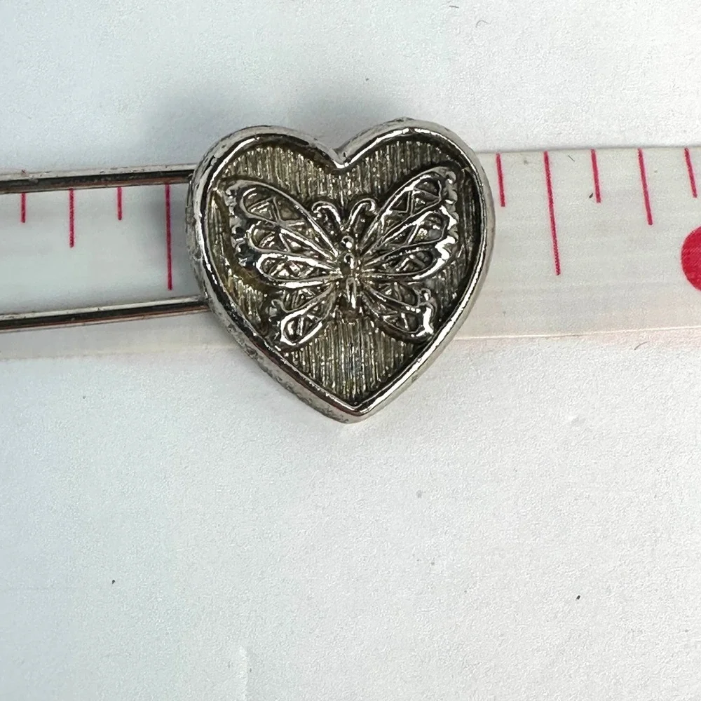 Vintage Style Butterfly Heart Flower Safety Pin Brooch Women OS Silver Tone Pin